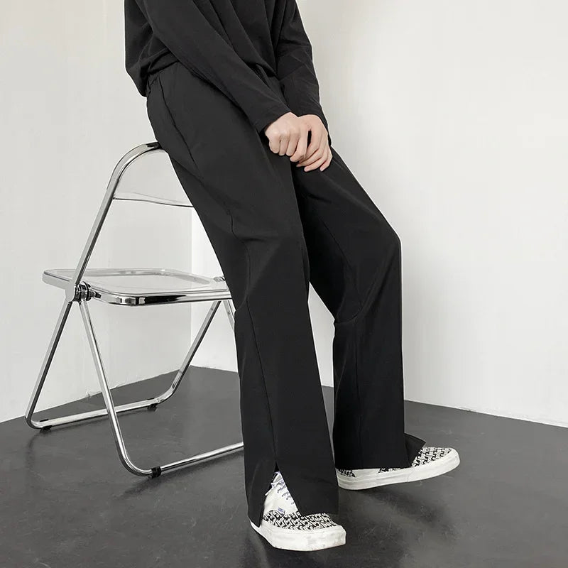 Threebooy  Men Casual Pants Summer New Fashion Korean Slim Suit Pants Personality Slit Wide Blazer Trousers Male Streetwear