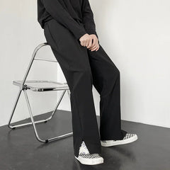 Threebooy  Men Casual Pants Summer New Fashion Korean Slim Suit Pants Personality Slit Wide Blazer Trousers Male Streetwear