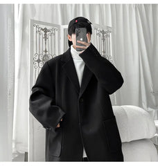 Threebooy Woolen Coat for Man Winter Coats Man Wool and Mix Mens Overcoat High Quality Elegant Men Jackets New Black Men's Clothing