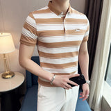 Threebooy New Summer Men Classic Striped Polo Mens Cotton Short-Sleeved Embroidered Business Casual Hot Polo Shirt Male S-4XL