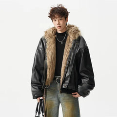 Threebooy Autumn Winter High-end Winter Jacket New Style Fur Double-sided Integrated Leather Handsome Imitation Leather Fashion Jacket Men