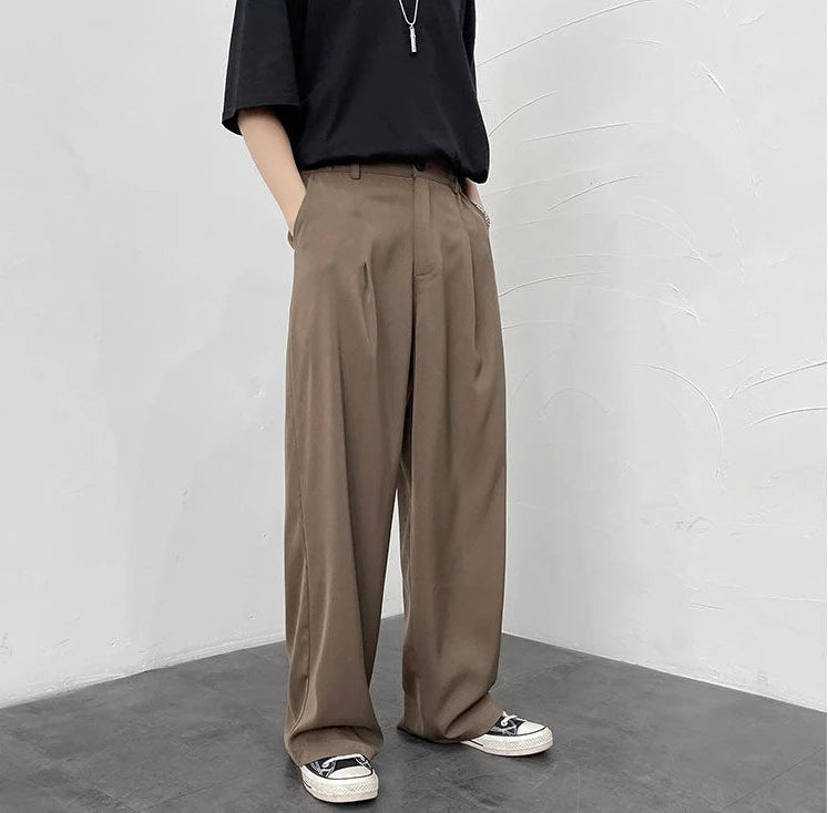 Threebooy Trousers For Men Brown Fluid Draped Baggy Stylish Tailoring Summer 2024 Man Suits Pants Clothing Premium Thin Casual Up