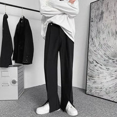 Threebooy  Streetwear Fashion Men Trousers Split Black Harajuku Oversized Casual Pants Korean Office wear Suit Pants Male Blazer Pants