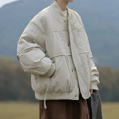 Threebooy Japanese Baseball Collar Padded Jacket Men Women Winter Cityboy Basic Warm Cotton Jacket Thickened Casual Bread Coat Preppy Wear
