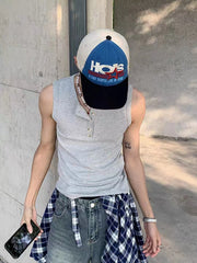 Threebooy  Basic  Color Elastic Slim Fit Sports Vest Men Summer Thin Ice Silk Cool Feeling Henry Collar Sleeveless T-Shirt Trendy