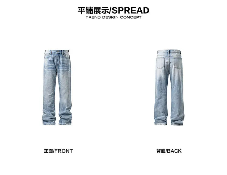 Threebooy Mens Classic Straight Light Blue Washed Denim Jeans M-5XL 7 Size Options Big Tall Multiple Fit Vintage Wash Large Size