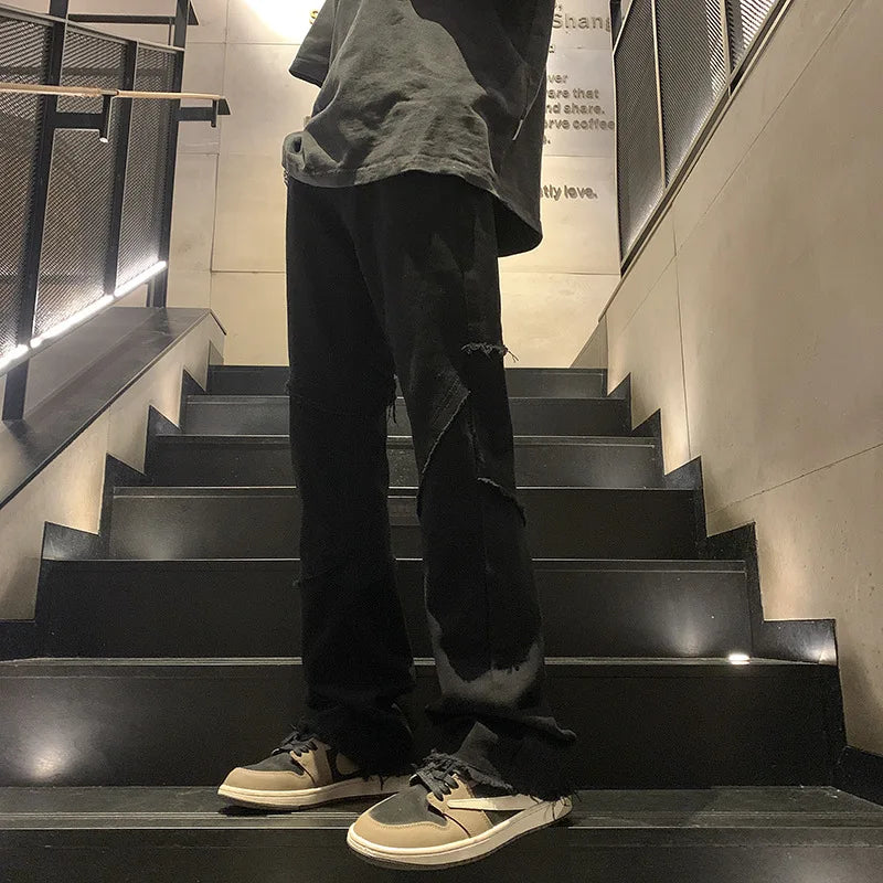 Threebooy New Spring Jeans Loose-fit Straight-leg Sporty Workwear Pants Hong Style Washing Jeans For Men
