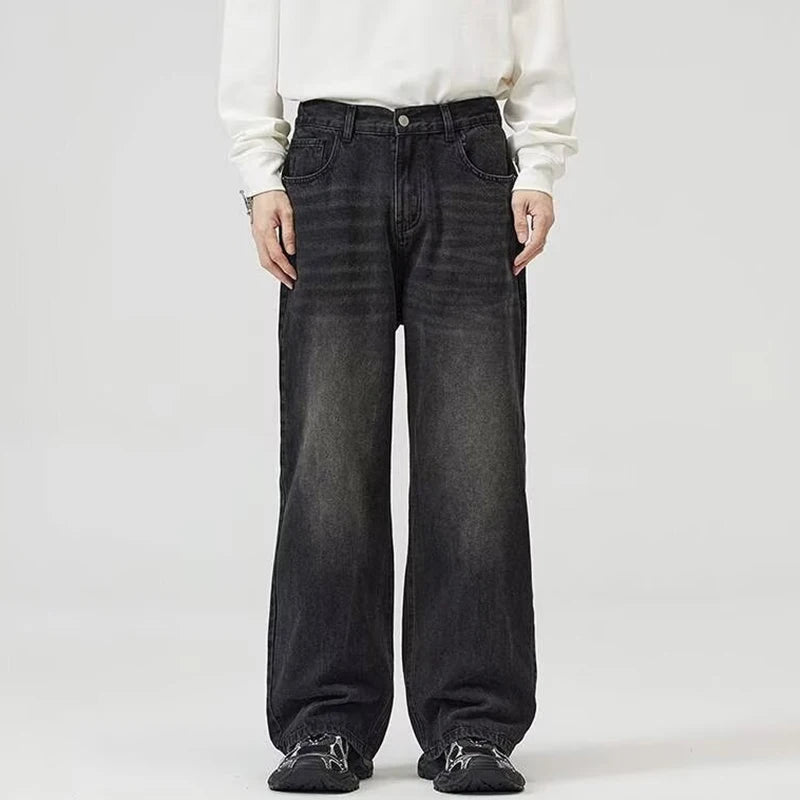 Threebooy  Male Classic America Hip Hop Rap Jeans Wide Leg Youth Popular Jeans Men Straight Leg Retro Loose Trousers Oversized Denim Pants