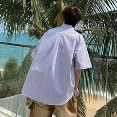 Threebooy  Men Striped Short Sleeve Shirt Loose Avantgarde Design Unique Casual Lightweight Breathable Edgy Fashion Shirts