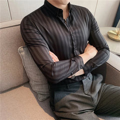 Threebooy  Masculina Spring Shirts Men Dress Vertical Stripe Streetwear Slim Men Shirt Casual Long Sleeve Chemise Homme Tuxedo Shirt