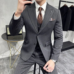 Threebooy  Luxury 2 Piece Suit Men's Slim Fit Tuxedo with Jewelry Decoration One Button Groom Wedding Dinner Prom Fashion