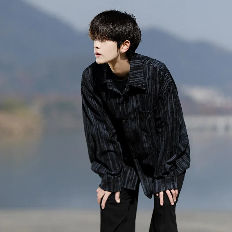 Threebooy  Long Sleeve Shirts Striped Spring outdoor Fashing New Breathable Hiking Work Shirt Casual Button Down Shirt with Pocket