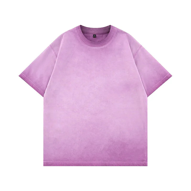 Threebooy  Mens Gradient Washed Loose Crew Neck Tee Streetwear Vintage Distressed Oversized Tshirt man Casual Fashion Trendy Basic Top