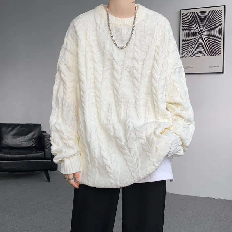 Threebooy  Autumn Winter New Men's Knitted Sweater Solid Color O-Neck Loose Casual Pullovers Men Knit Streetwear Fashion Couple Sweaters