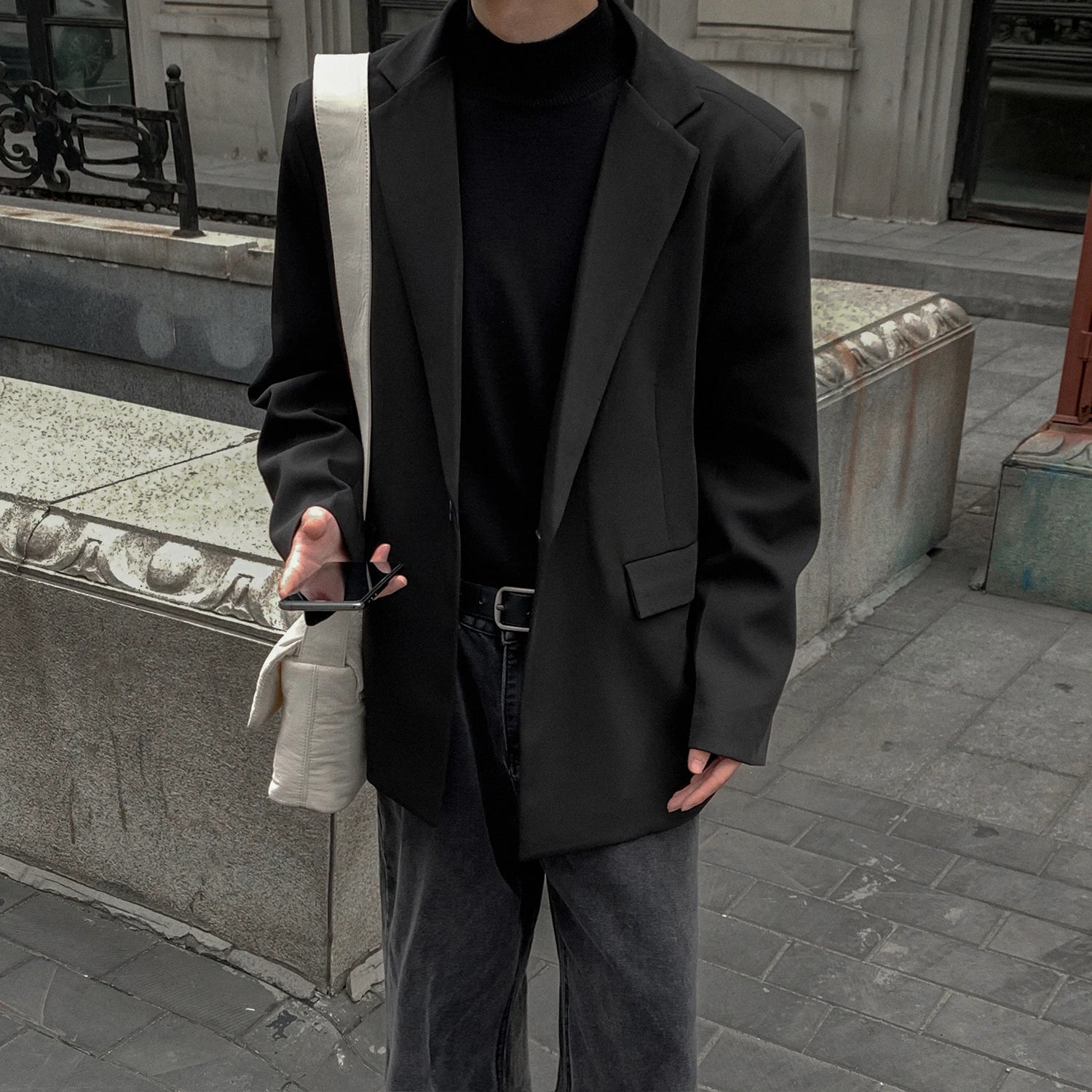 Threebooy Oversized Korean Style Men's Loose Casual Small Suit, Men's 2024 Autumn New Padded Shoulder Suit Jacket Unisex Top