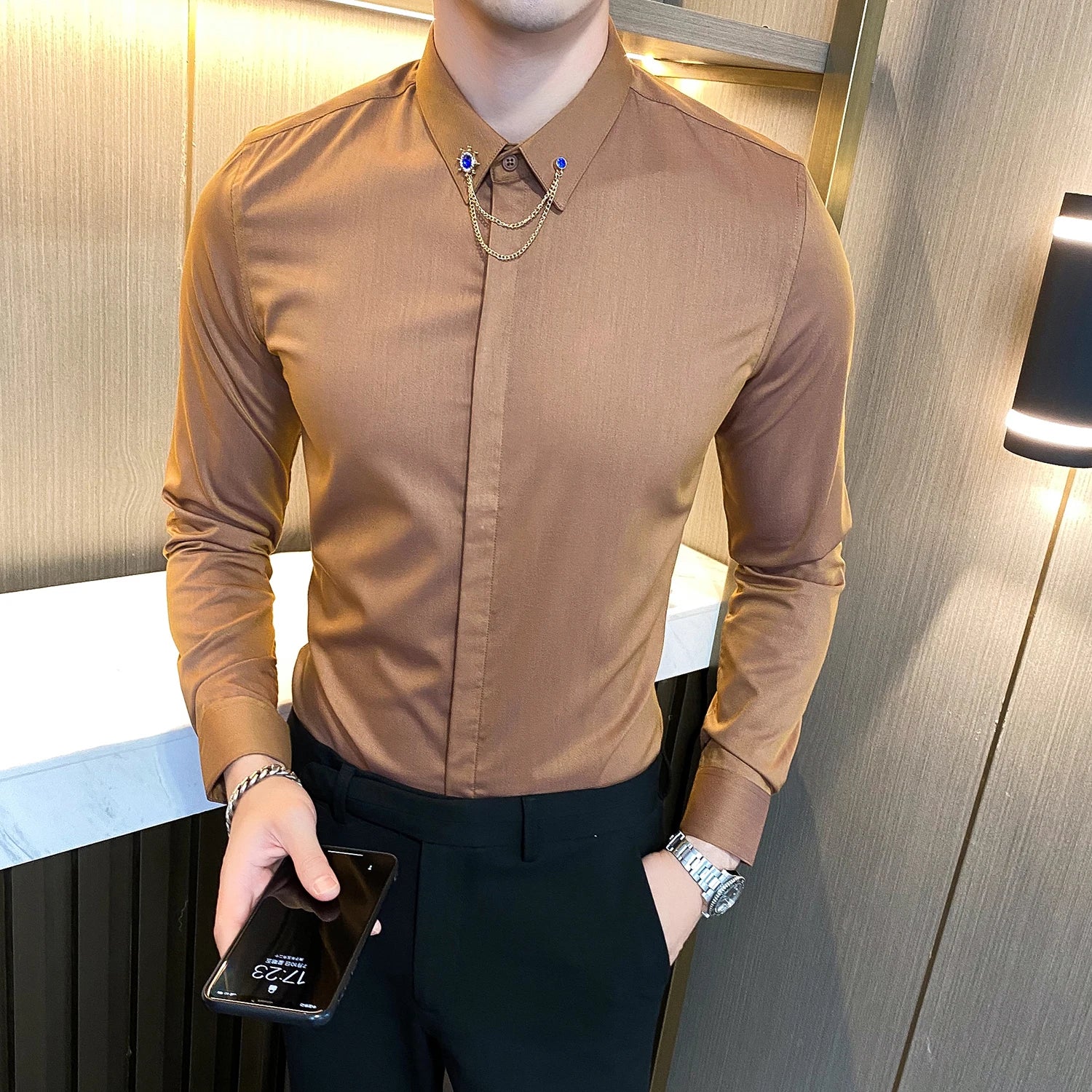 Threebooy High Quality Men Dress Shirt Autumn Long Sleeve Solid Business Slim Fit Shirts Homme Dress Social Casual Shirt