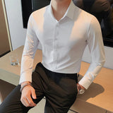 Threebooy Autumn New Solid Long Sleeve Dress Shirt Men Clothing Simple Slim Fit Casual Formal Wear Office Blouse Homme Hot Size S-4XL