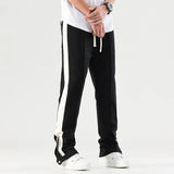 Threebooy Zipper Split  Hip Hop Harajuku  streetwear Casual Pants Men's High Street Slim Fit Straight Sleeve Guard Pants Fashion Brand Micro Horn Floor Dragging  Paants