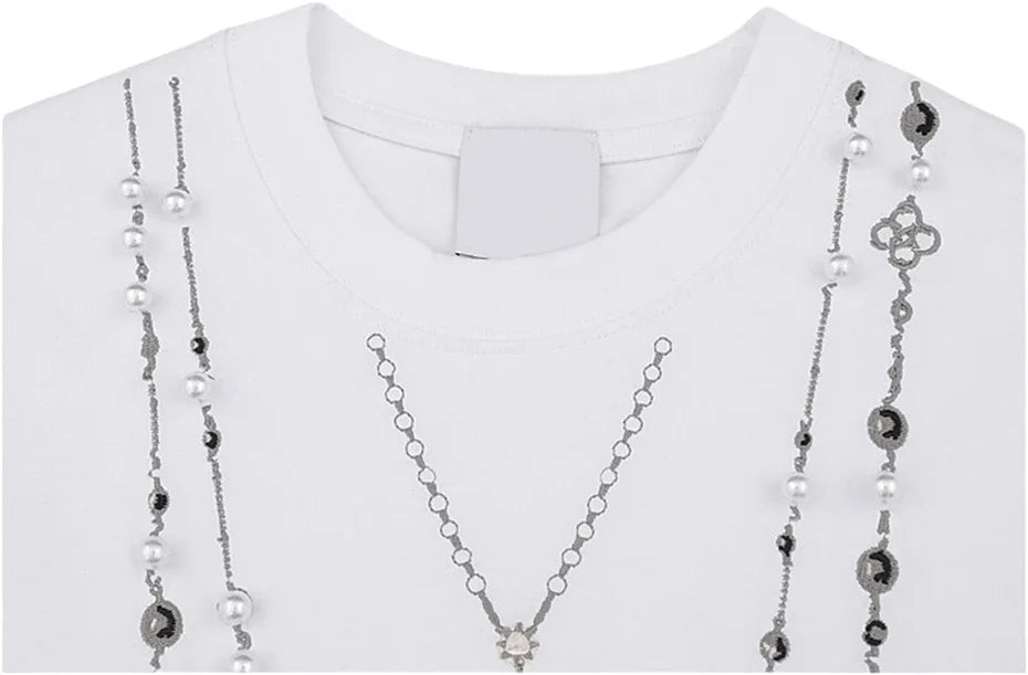 Threebooy  Mens Short Sleeve T-Shirts Streetwear Punk Cross Necklace Print Tees Tops Men Oversized Harajuku Y2k Hip Hop Black T Shirts Male
