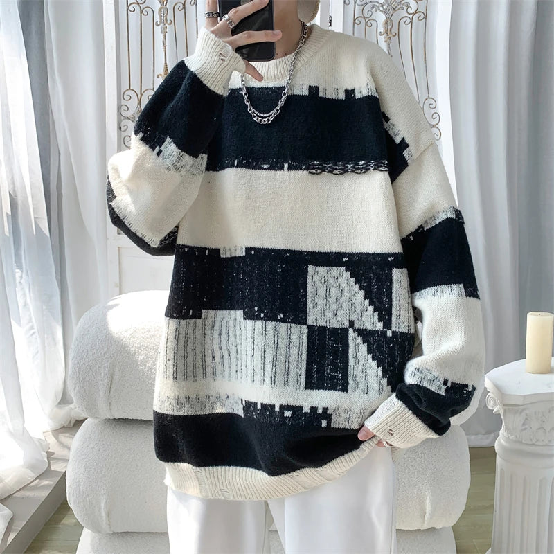 Threebooy Male Jumper Harajuku Luxury Clothing Men's Winter Sweater Pullover Knit Printed Sweaters New in Sweaters Knitwear Clothes