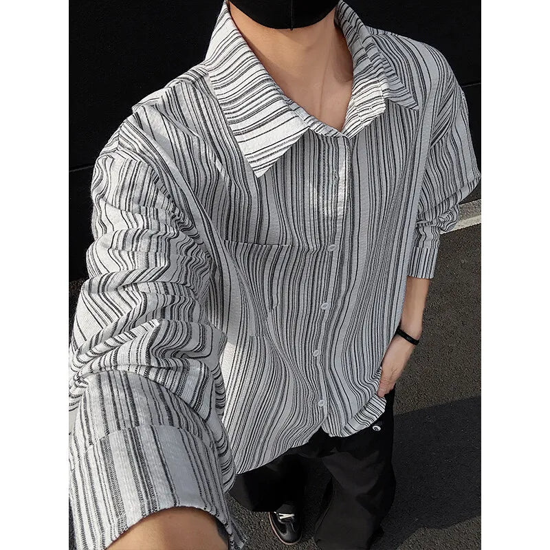 Threebooy spring New Long sleeved Shirt Men Fashion Social Mens Dress Shirt Korean Loose Casual Striped Shirts Mens Formal Shirt