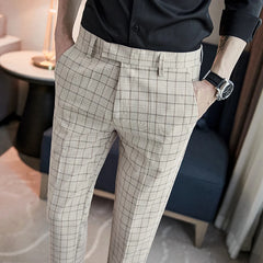 Threebooy Formal Pants Men Trousers British Style Mens Plaid Pant Pantalon Costume Spring Autumn Plaid Casual Dress Pants Men Social