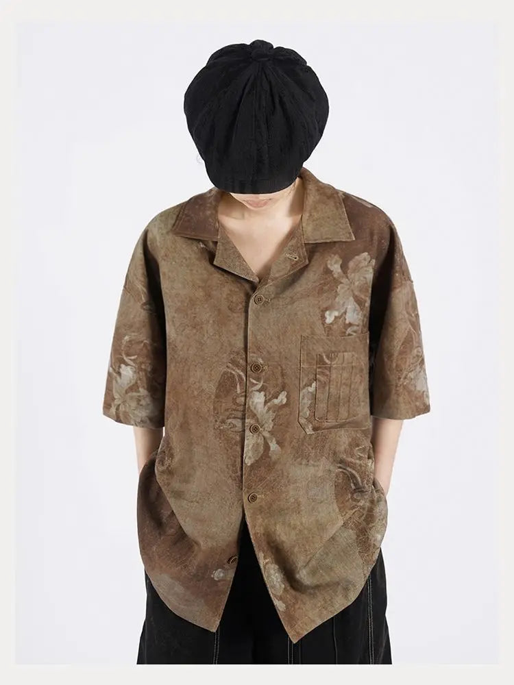 Threebooy American Fashion Retro Top Korean Streetwear 2025 Summer Lazy New Lazy Style Cuban Collar Short-sleeved Shirt Aesthetic Chic