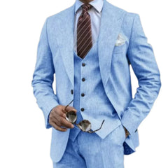 Threebooy  Men's linen suit 3 pieces Blazer Vest And Pants set solid color formal business suits high end men's clothing Summer beach