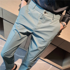 Threebooy New Slim Men's Pants Stretch Trousers Men Sunmmer High Quality Classic Solid Color Business Casual Wear Formal Suit Pants