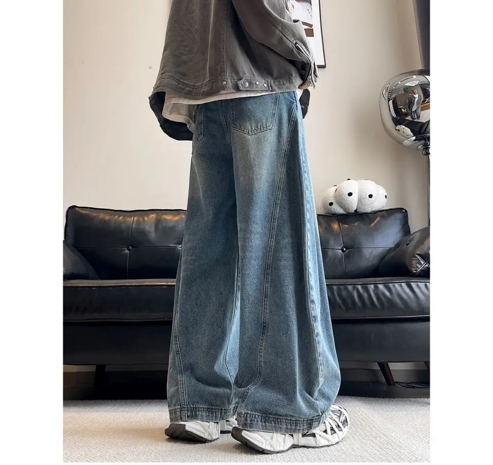 Threebooy American style personality trend men and women straight leg spring and autumn washed jeans couple loose retro casual pants y2k
