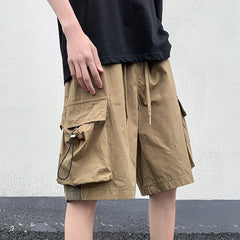 Threebooy Summer New Japanese Style Large Size Thin Shorts Men Loose Knee Cargo Shorts Hip Hop Streetwear Male Short Trousers