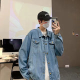 Threebooy Blue Denim Short Jacket Men Jeans Jacket Coats Casual Windbreaker Pockets Overalls Bomber Streetwear Man Clothing Outwear