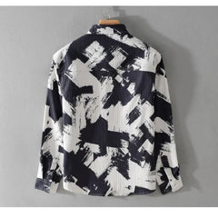 Threebooy  Printing Trend Long Sleeve Loose Blouse Spring Autumn New Men's Polo Neck Casual Youth Shirt Tops Fashion Korean Men Clothing