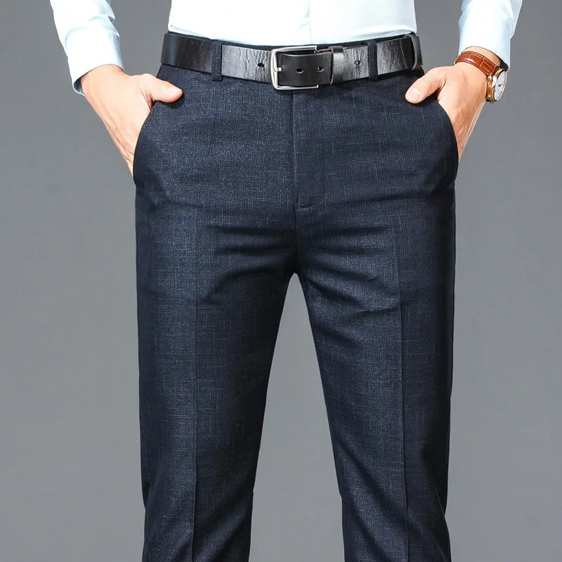 Threebooy  New Business Casual Suit Pants Men Solid High Waist Straight Office Formal Trousers Mens Classic Style Suit Long Pants Plus Size