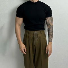 Threebooy  Slim Short-sleeved T-shirt for Men's Summer New Light-mature Style T-shirt Tight Cuff Round Neck Casual Top