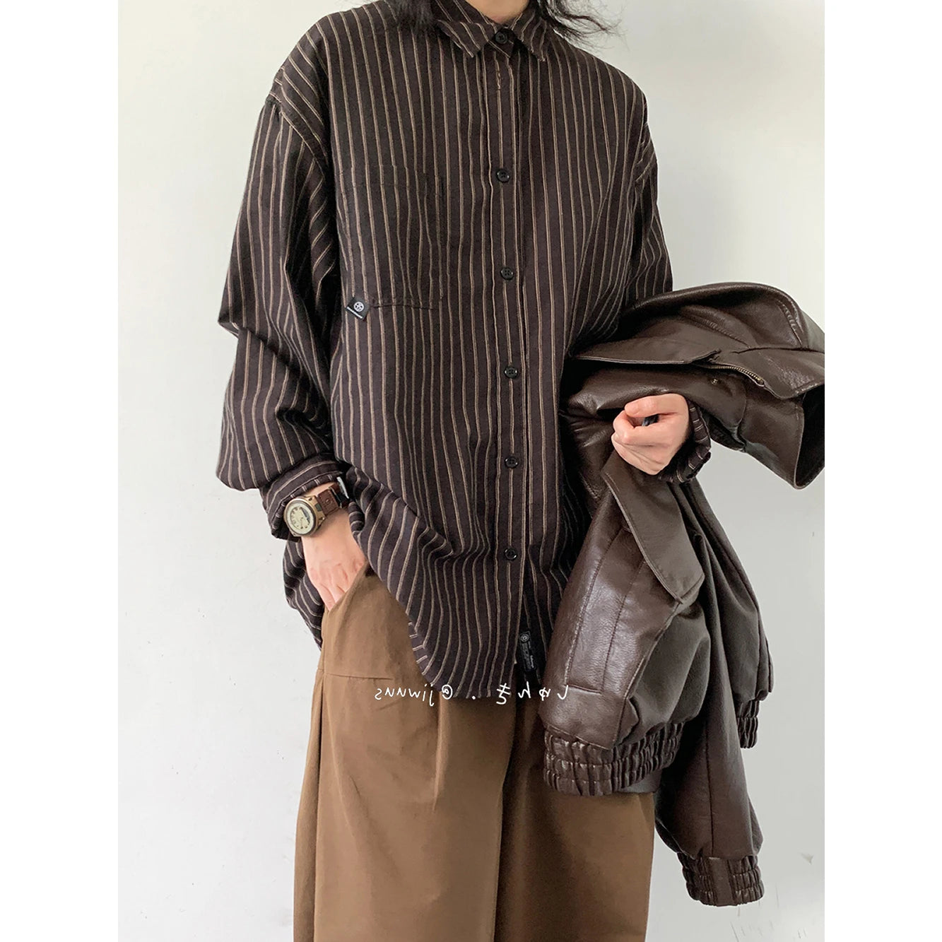 Threebooy Spring Autumn Japan Retro Long-sleeved Striped Shirt Men's Vintage Preppy Top Casual Loose College Boyfriend Style Shirt Jacket