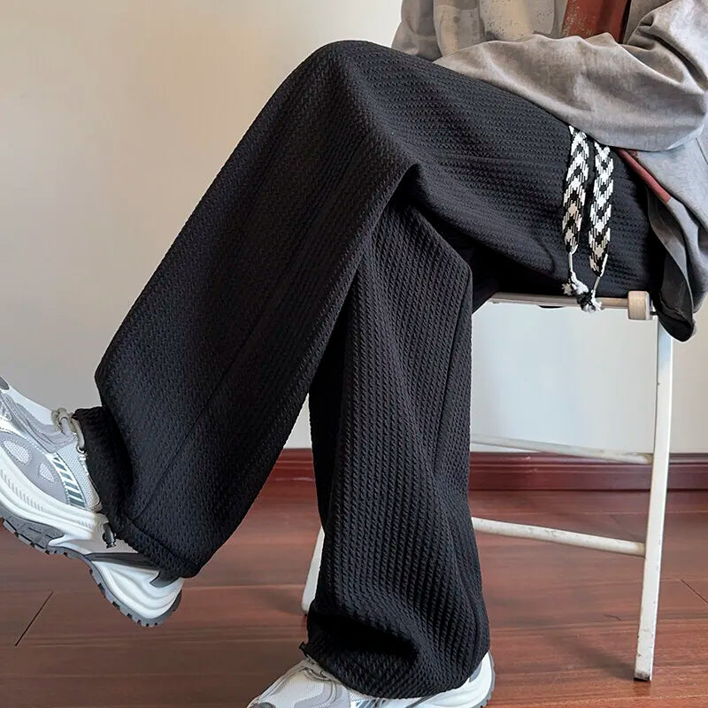 Threebooy Black Casual Pants Men Fashion Oversized Wide Leg Pants Men Streetwear Hip-hop Loose Pleated Pants Mens White Trousers
