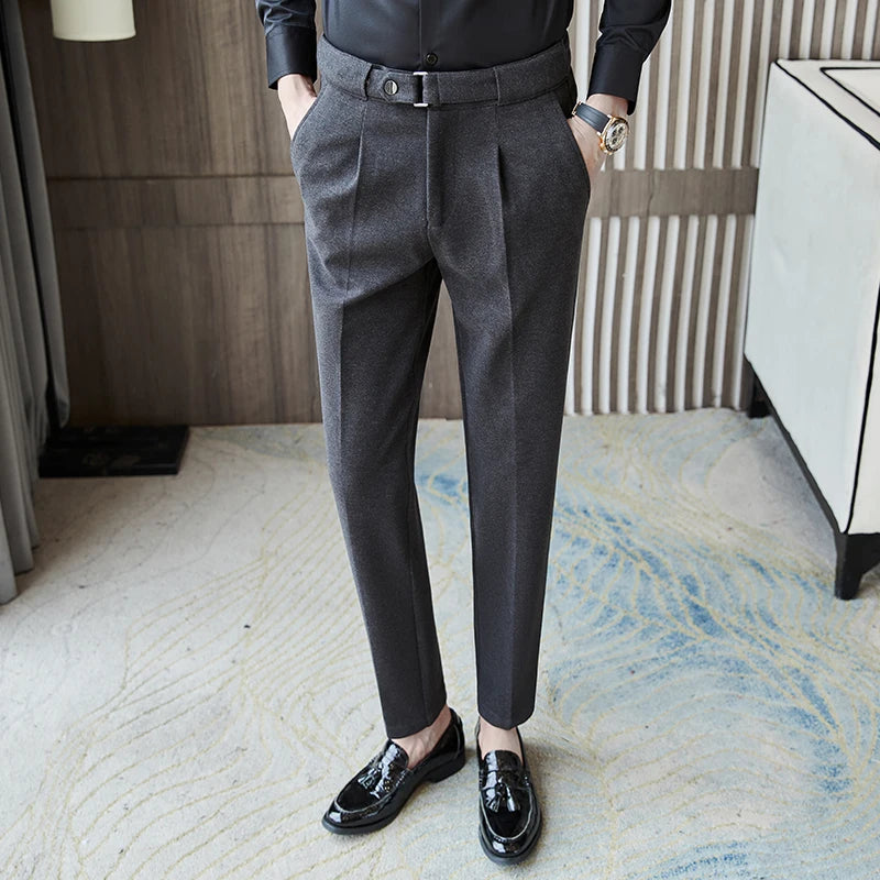 Threebooy  Men Solid Color Suit Pants Autumn Slim Fit Dress Pants High Quality Men Formal Business Office Groom Wedding Trousers 28-36