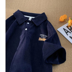 Threebooy American Fashion Retro Polo Shirt Men's Short-sleeved Korean Version 2025 New Summer High Street Trend Shirt Lapel T-shirt Chic
