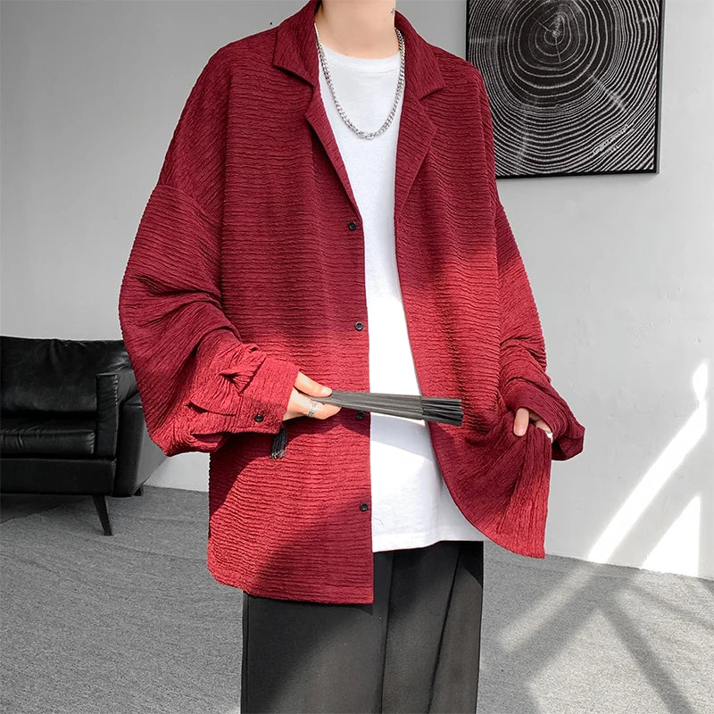 Threebooy Korean Fashion Ice Silk Shirt Men's High Quality Long Sleeve Shirts Loose Casual Blouse Oversized 5XL masculina camisas hombre