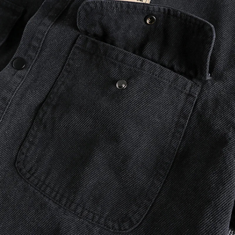 Threebooy  Heavy Cotton Men's Twill Woven Vintage Cargo Long Sleeve Shirt Jacket Autumn Winter Work Style Casual Versatile Youth Shirt Coat