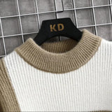 Threebooy Warm Autumn Winter Sweaters Men Casual Patchwork Color Knitted Pullovers Office Male Plaid Round Neck Sweater Man