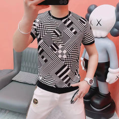 Threebooy  Summer T Shirt Men Short Sleeve Casual Social Tees Mesh Hollow Ice Silk Breathable Round Neck T-shirt Streetwear Men Clothing