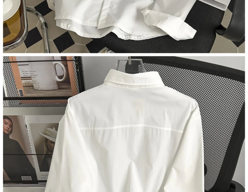 Threebooy Japanese High-end Denim Jacket Spliced Long-sleeved Shirt Men's Niche Design Sense High Street Couple Loose Casual White Shirt