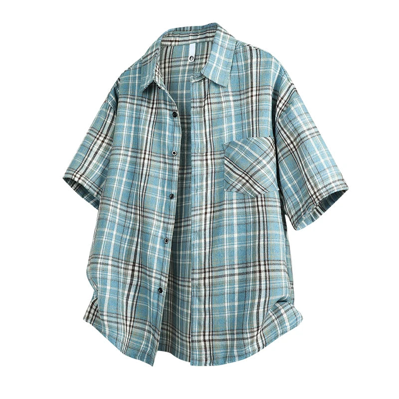 Threebooy White And Black Plaid Shirt Men Shirts 2025 New Summer Fashion Chemise Homme Mens Checkered Shirts Short Sleeve Shirt Men Blouse