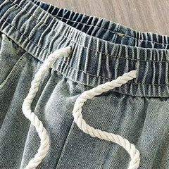 Threebooy Korean High Street Retro Men'S Jeans Pleated Patchwork Paratroopers Autumn And Winter Loose Casual Straight Leg Pants