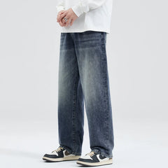 Threebooy  Classic Men's Loose Jeans Korean Style Baggy Straight Wide Leg Pants Lightning Pattern Hip-Hop Street Men's Pants