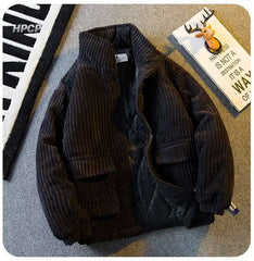 Korean high street hip-hop men and women trendy corduroy autumn and winter jackets for couples retro warm casual tops y2k