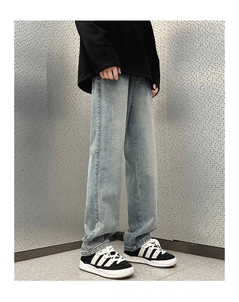 Threebooy  5 Colors Fashion Korean Baggy Pants Men Spring Autumn New Loose Straight Jeans Elastic Waist Wide Leg Casual Pants Men's Clothes