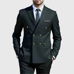Threebooy  Fashion Men's 2 Piece Suit  Leisure Boutique Business Banquet Solid Color  Double Breasted Slim Fit For Wedding Grom